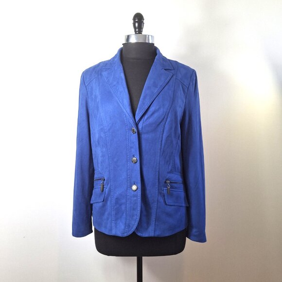 Vintage Conrad C Proportion Petite Sz 12 (LG) Suede Blazer Jacket Buttoned Lined - Picture 2 of 16